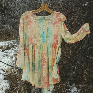 Flowy, ruffley floral chiffon tunic